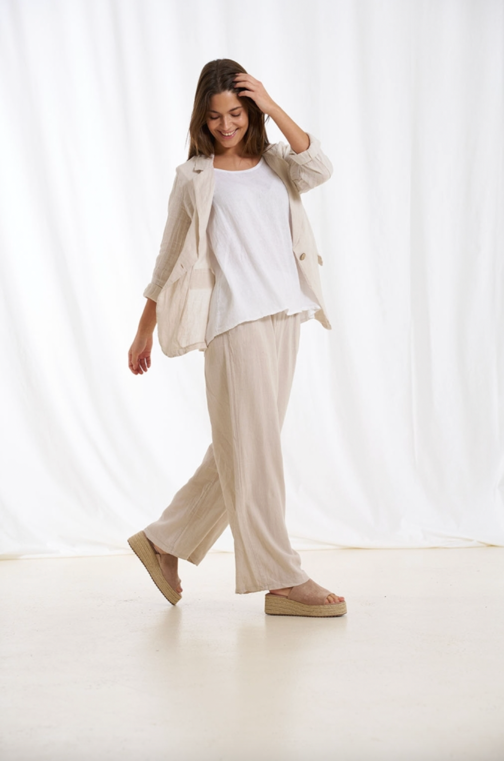 Broek linnenmix - Sabbia