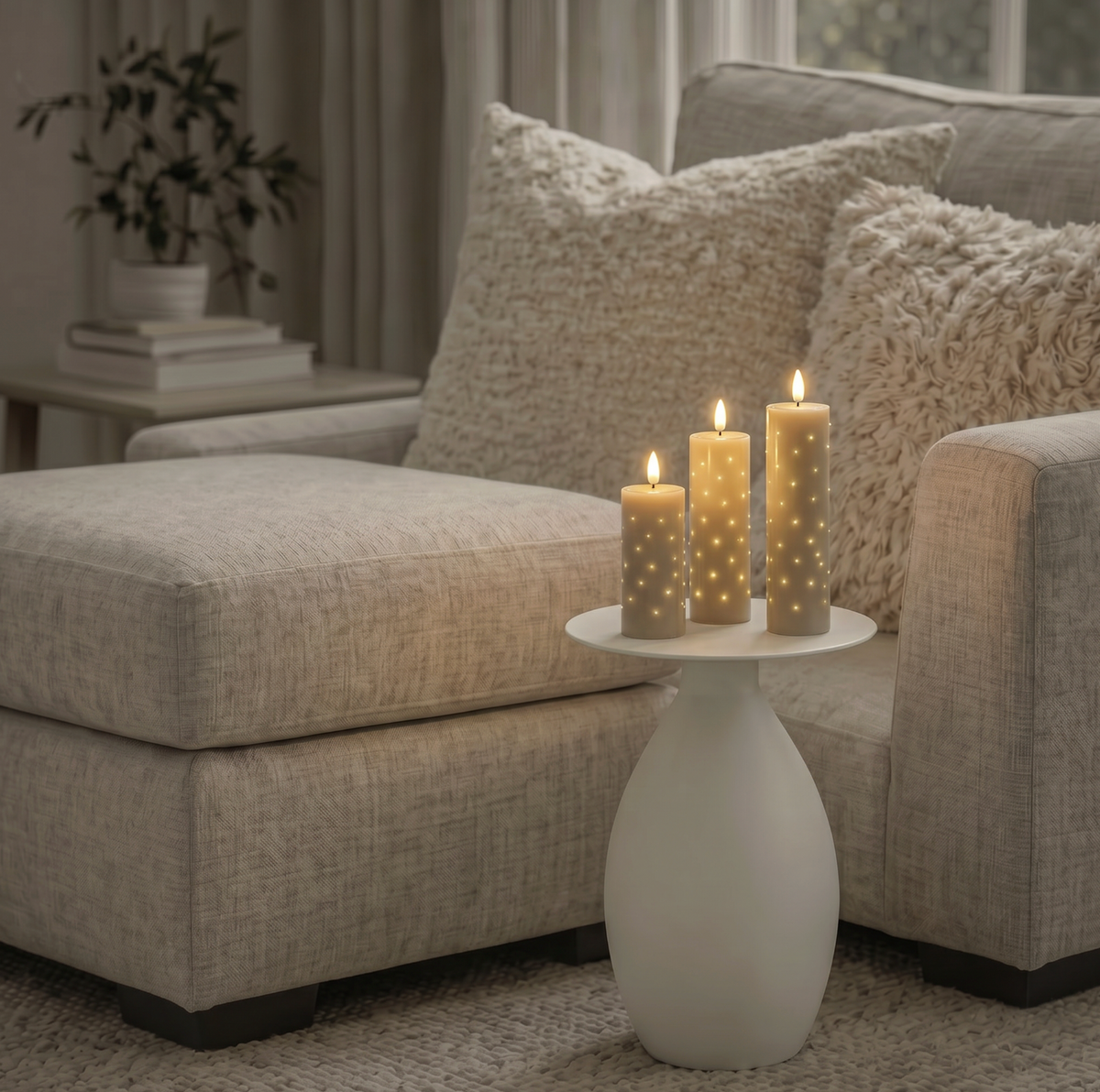 LED stompkaarsen TWINKLE beige - Set van 3 kaarsen.