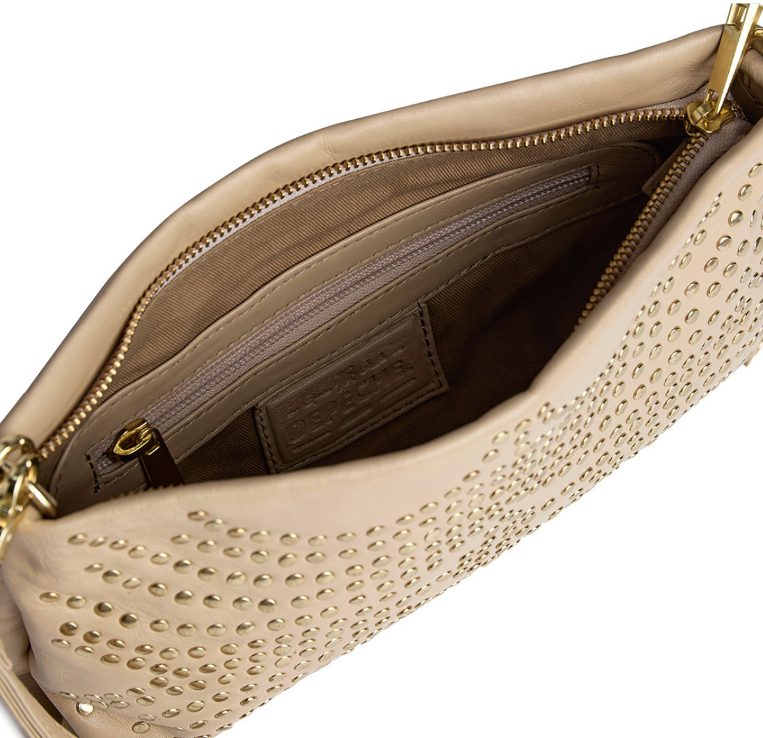 Leren clutch met studs - Vanilla
