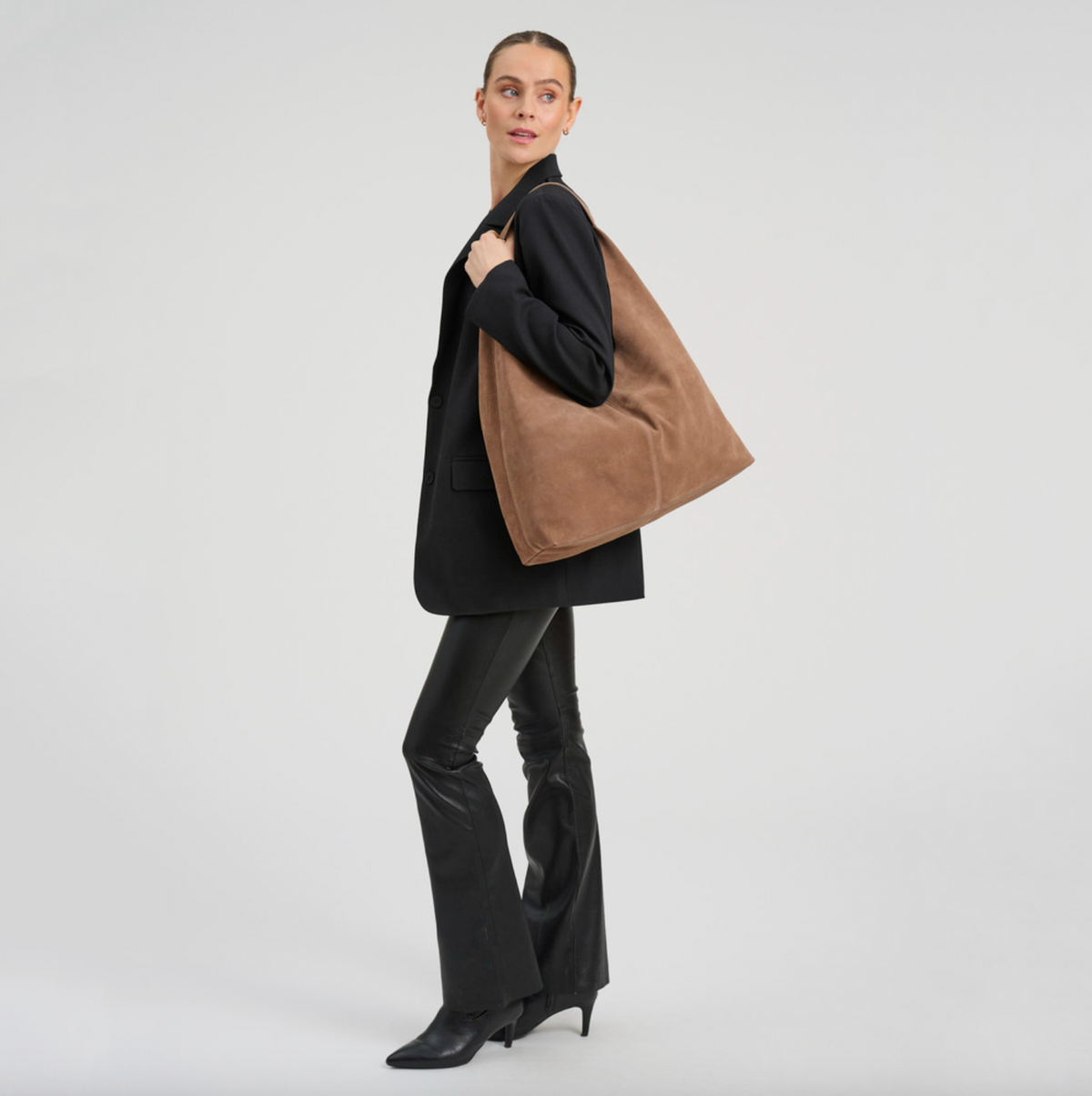 Shopper van zacht suède - Sand