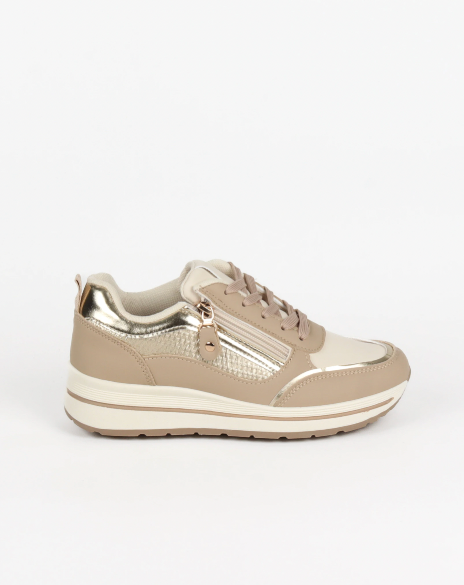 Sneakers Bottine taupe med snørebånd og metal-detaljer