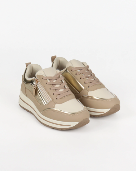 Sneakers Bottine Taupe med snørebånd og metal-detaljer