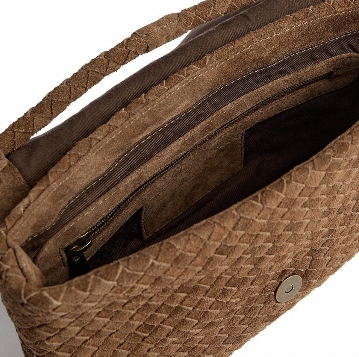 Handgevlochten suède crossover tas / - Mud
