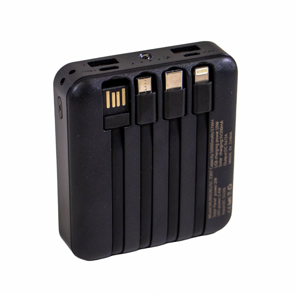 Mini solar powerbank met kabels, 10.000 mAh