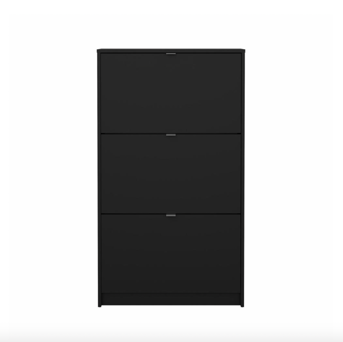 Schoenenkast met 3 klapdeuren en 2 planken - Black