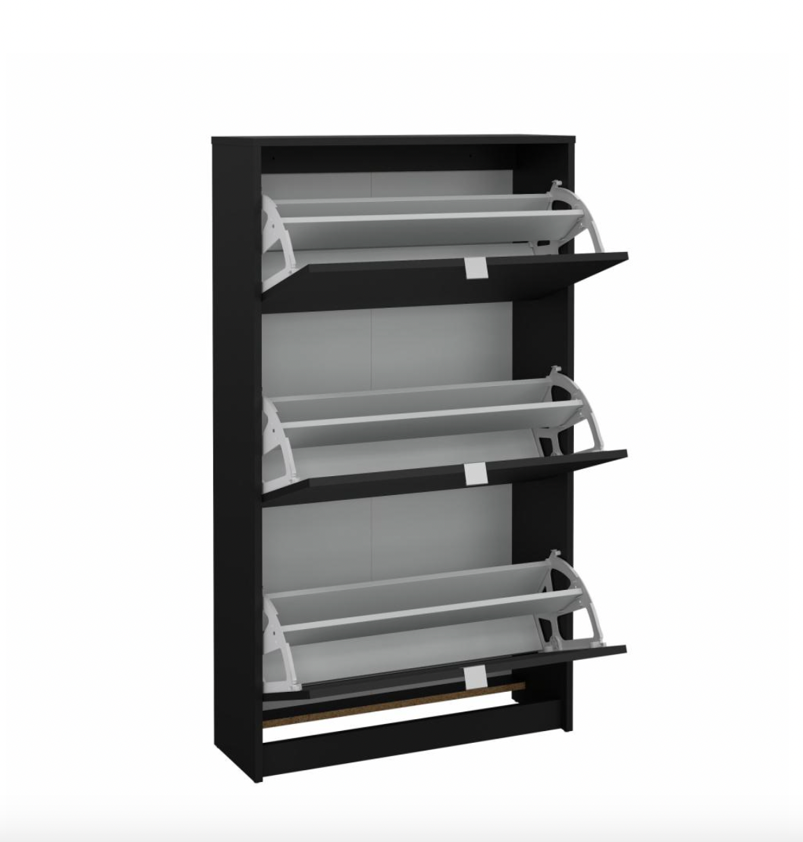 Schoenenkast met 3 klapdeuren en 2 planken - Black