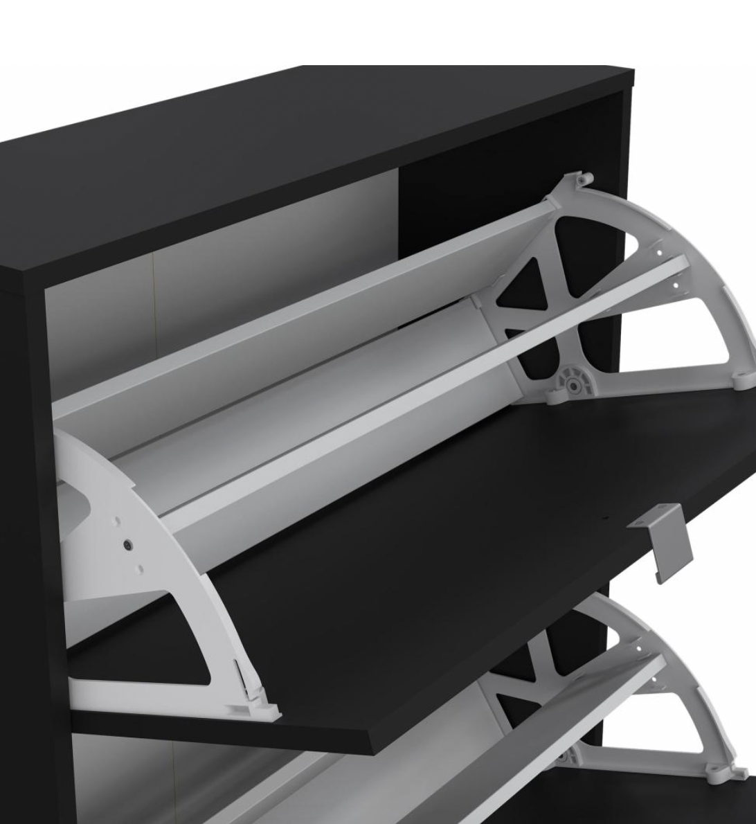 Schoenenkast met 3 klapdeuren en 2 planken - Black