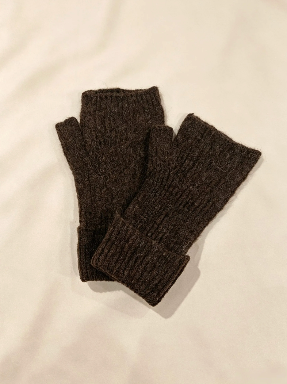 Vingerloze handschoenen met wol - Brown