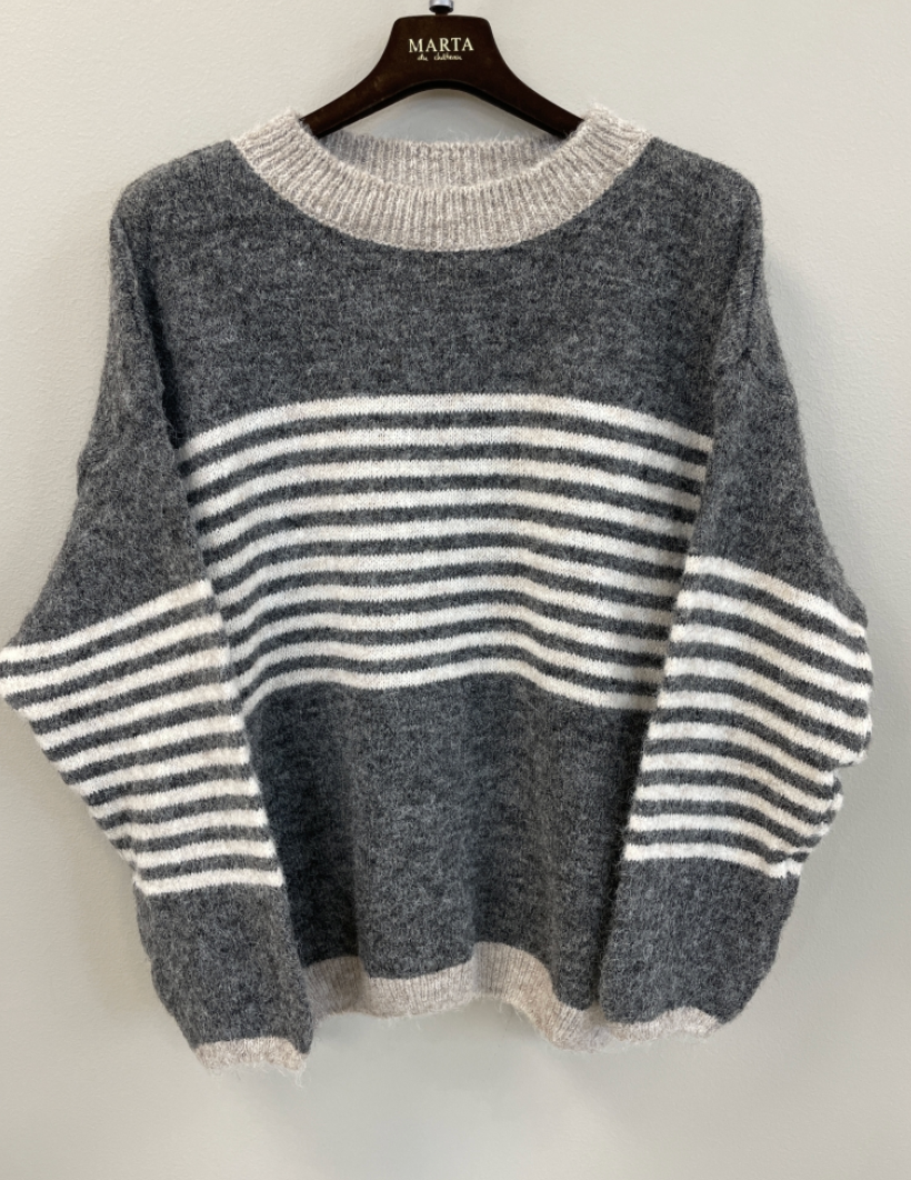 Gebreide Sicilia Grey – Gestreepte Trui
