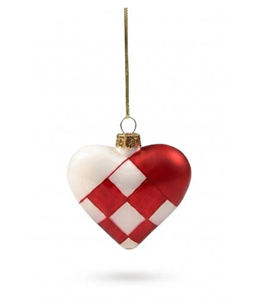 Kersthart van glas – rood/wit