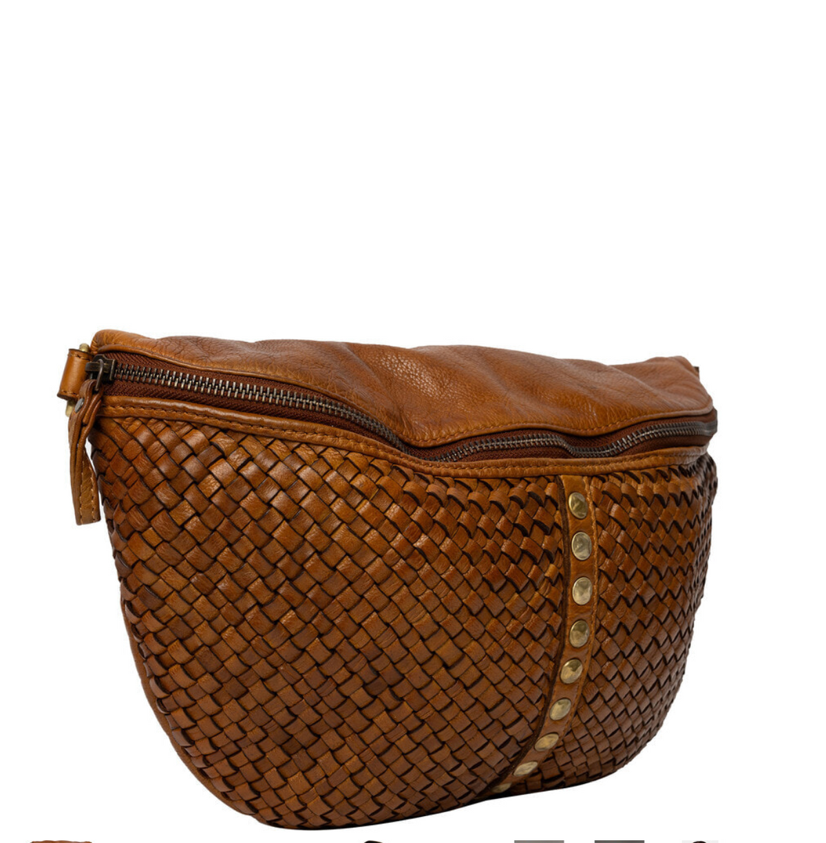 Bumbag JOMA vlechtwerk en studs - Cognac