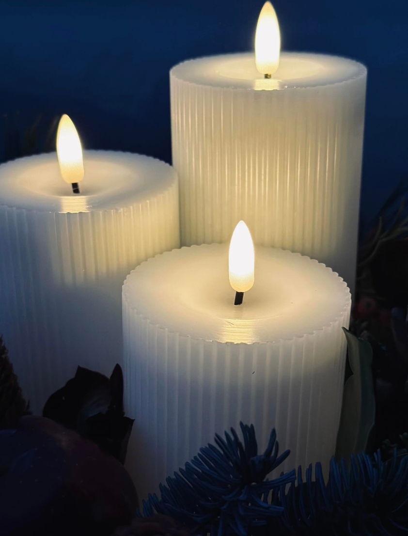 LED stompkaarsen met ribbels - Set van 3 st. incl. afstandsbediening