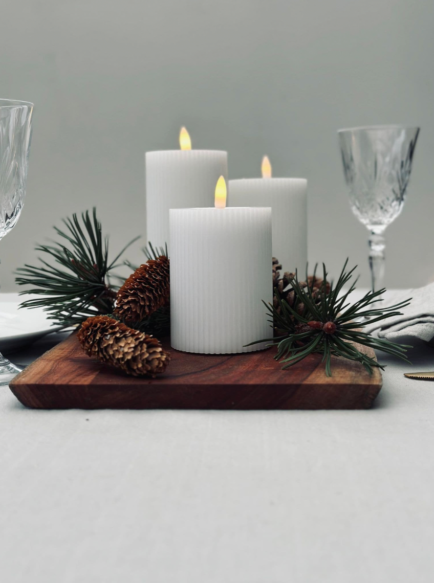 LED stompkaarsen met ribbels - Set van 3 st. incl. afstandsbediening