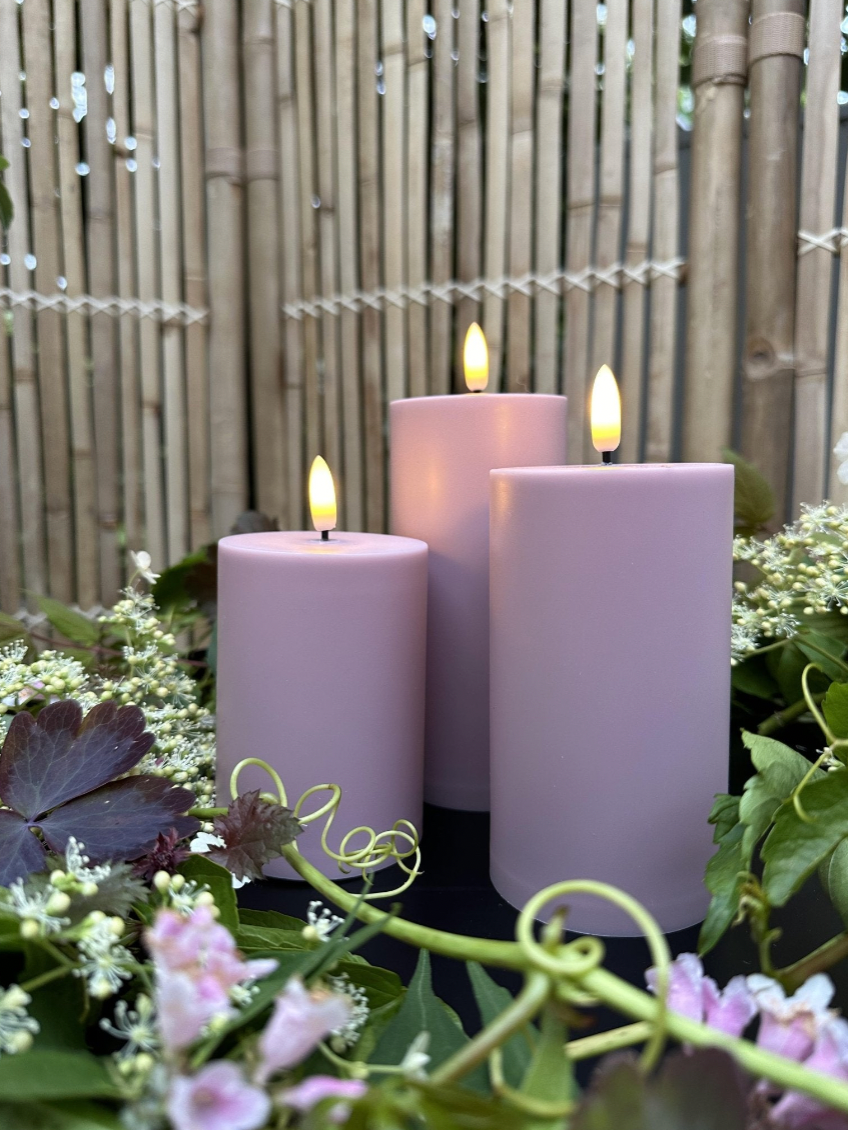 LED Buitenglaskaarsen set van 3 stuks – Roze