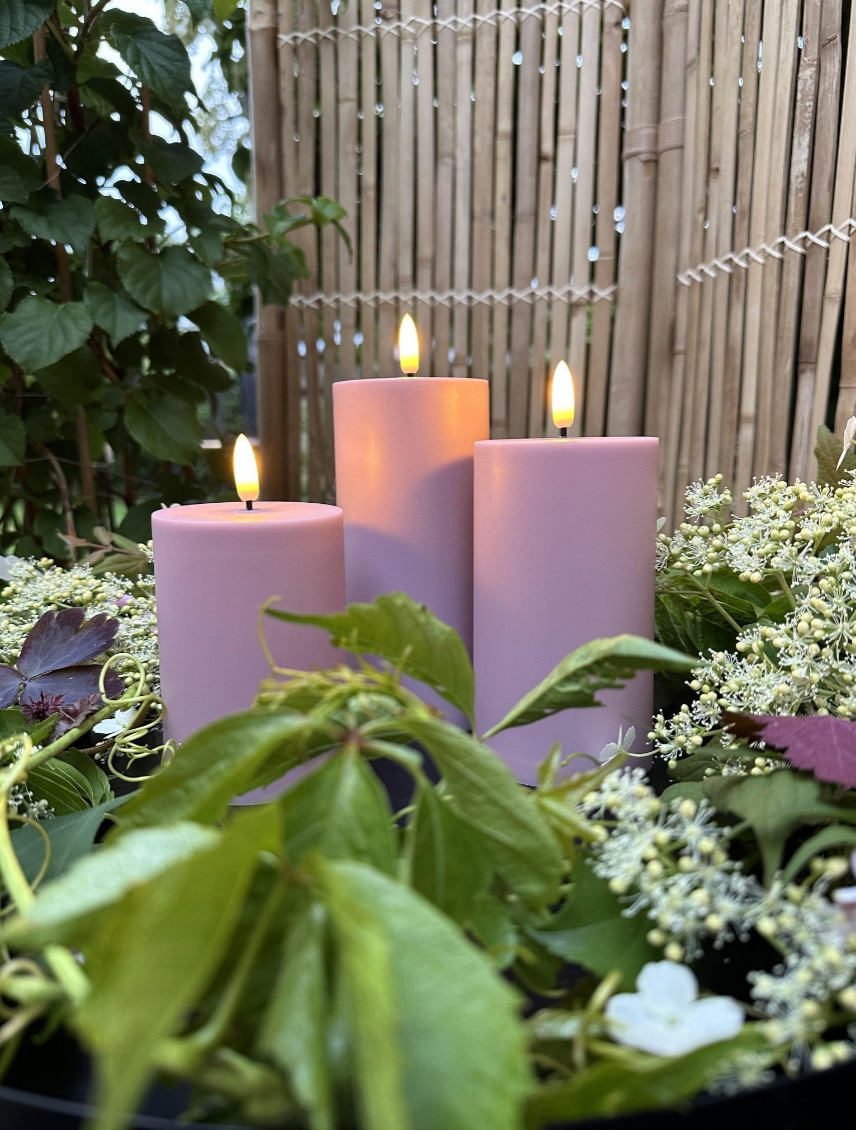 LED Buitenglaskaarsen set van 3 stuks – Roze