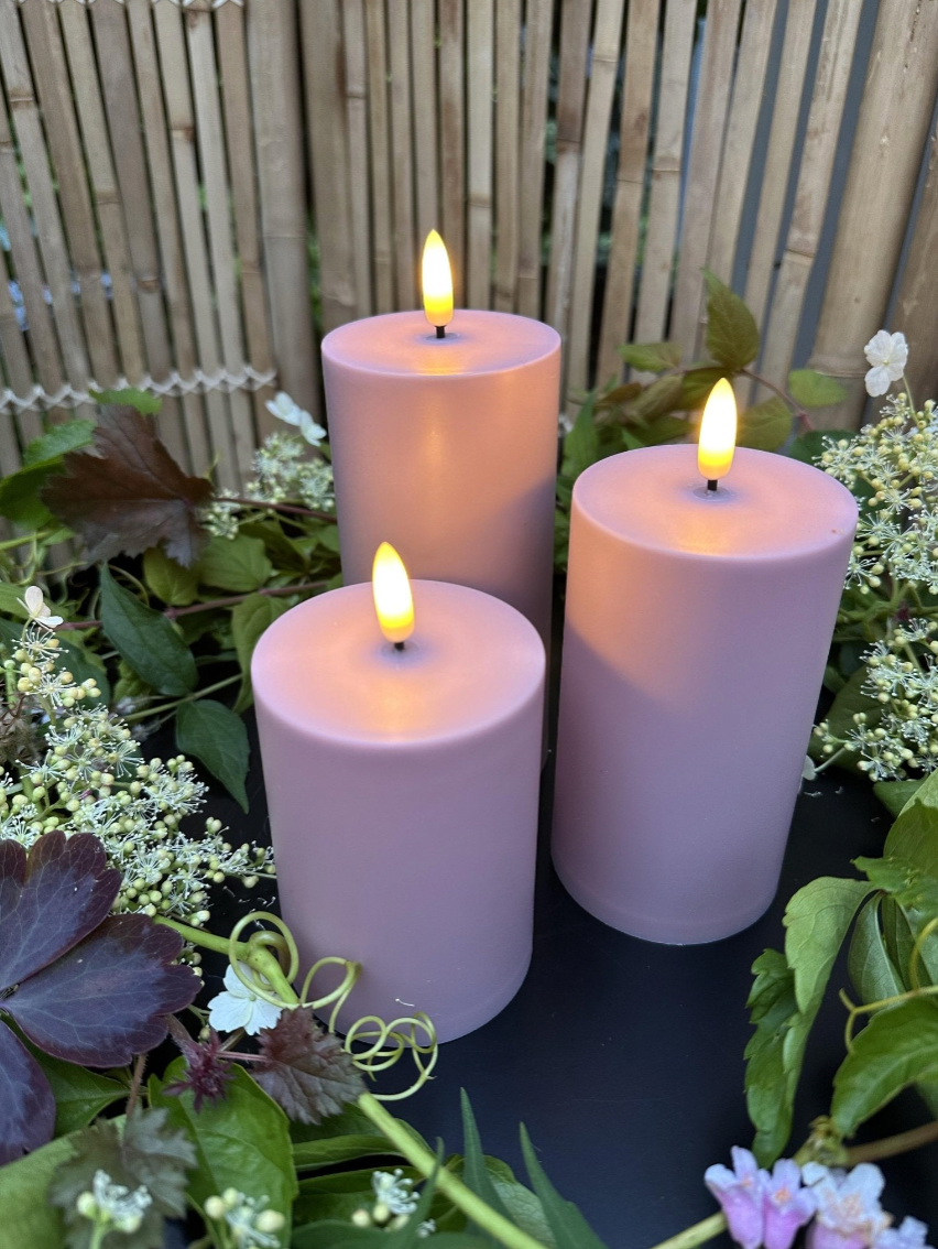 LED Buitenglaskaarsen set van 3 stuks – Roze
