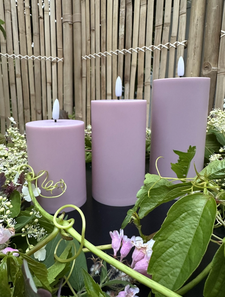 LED Buitenglaskaarsen set van 3 stuks – Roze