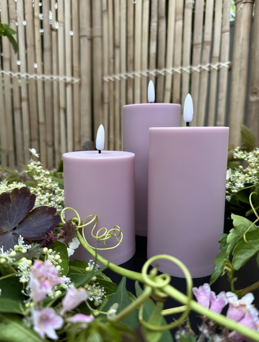 LED Buitenglaskaarsen set van 3 stuks – Roze