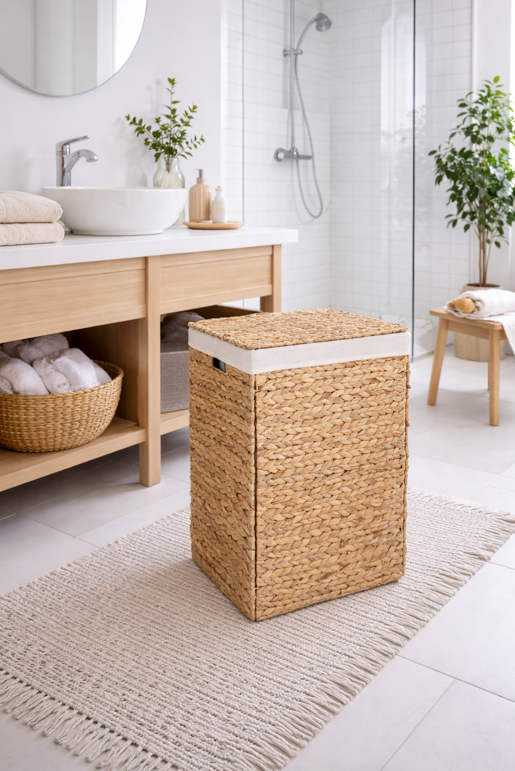 Wasmand met deksel en binnenzak
