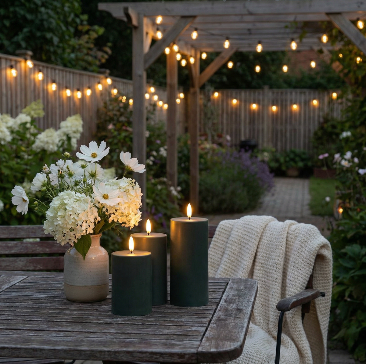 LED Buiten stompkaarsen set van 3 stuks – Groen