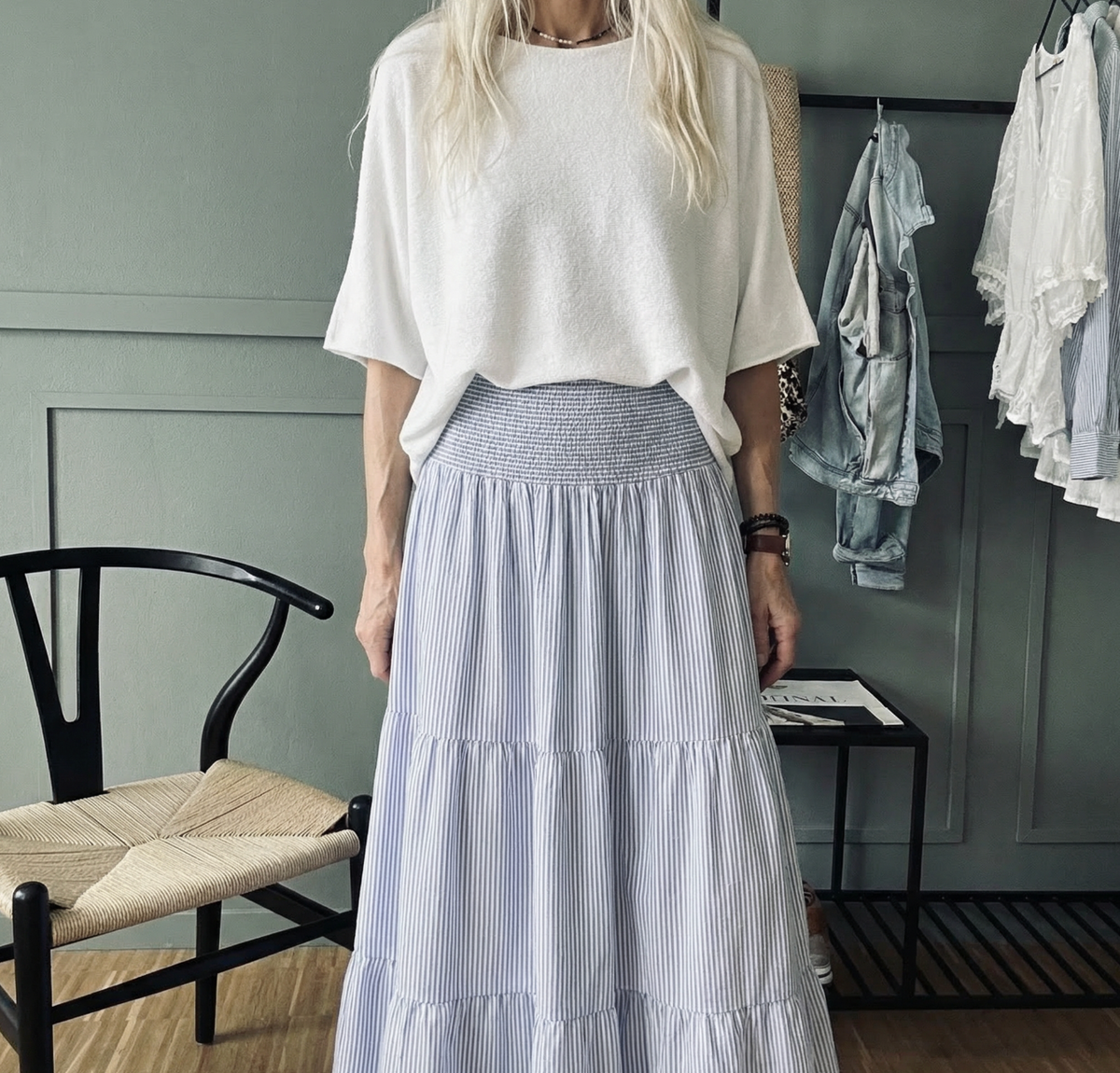 Rok met smock – Blauwe streep
