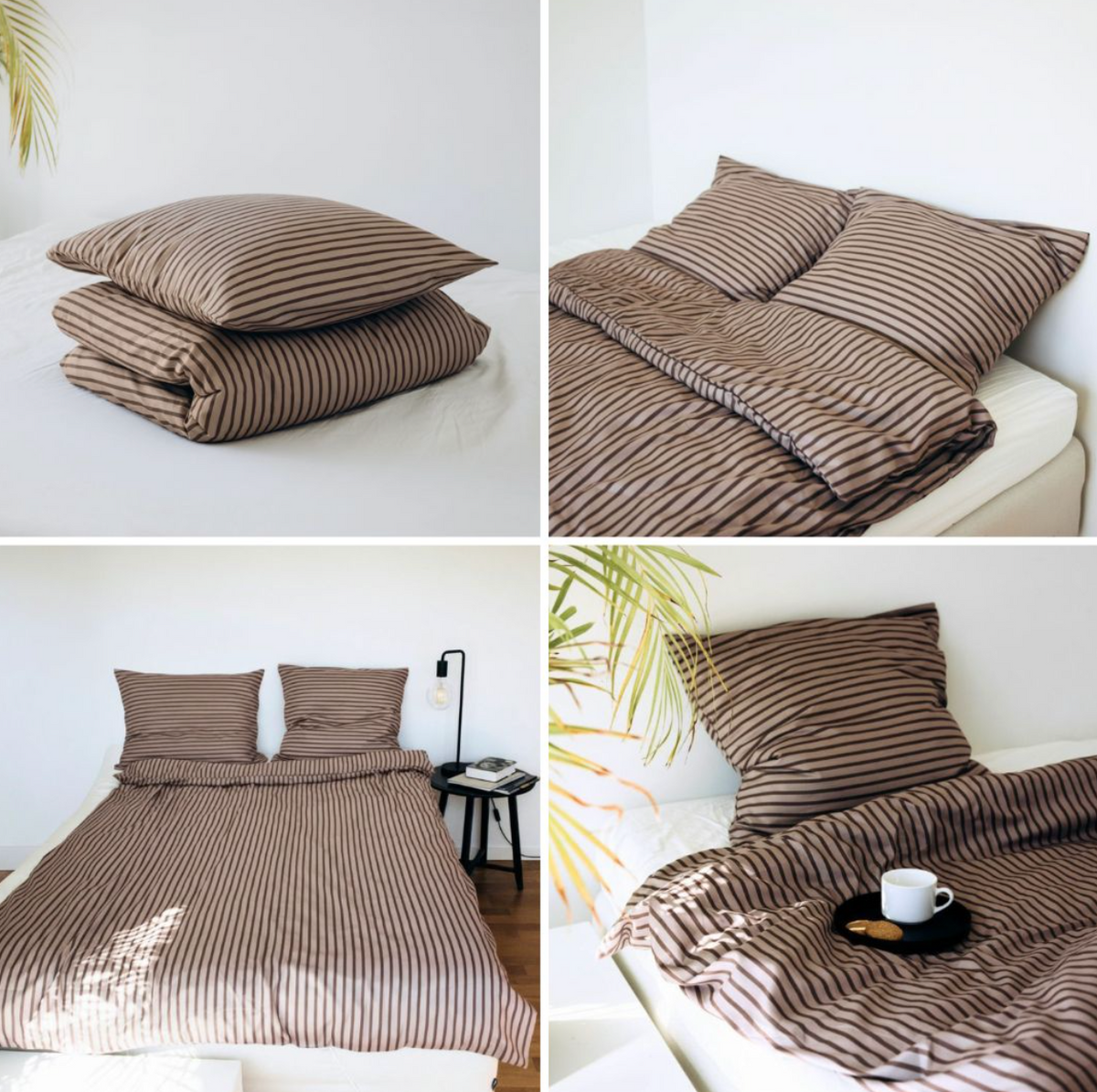 Gestreept beddengoed beige streep  140x200
