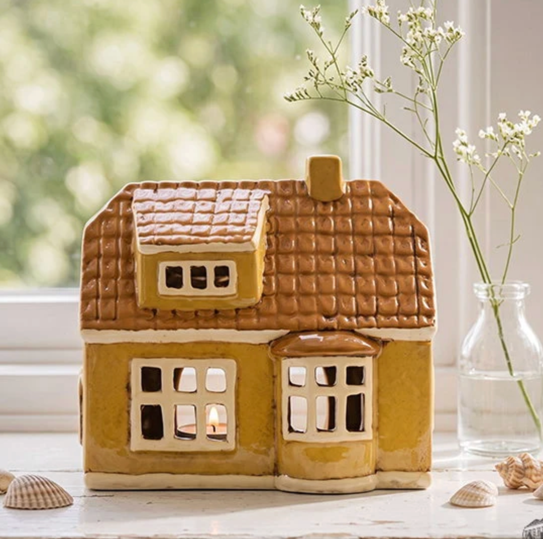 Licht huisje keramiek - Zacht geel