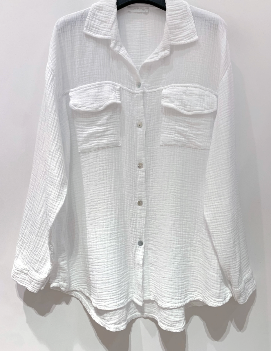 Shirt CARO in gewafeld katoen – Wit