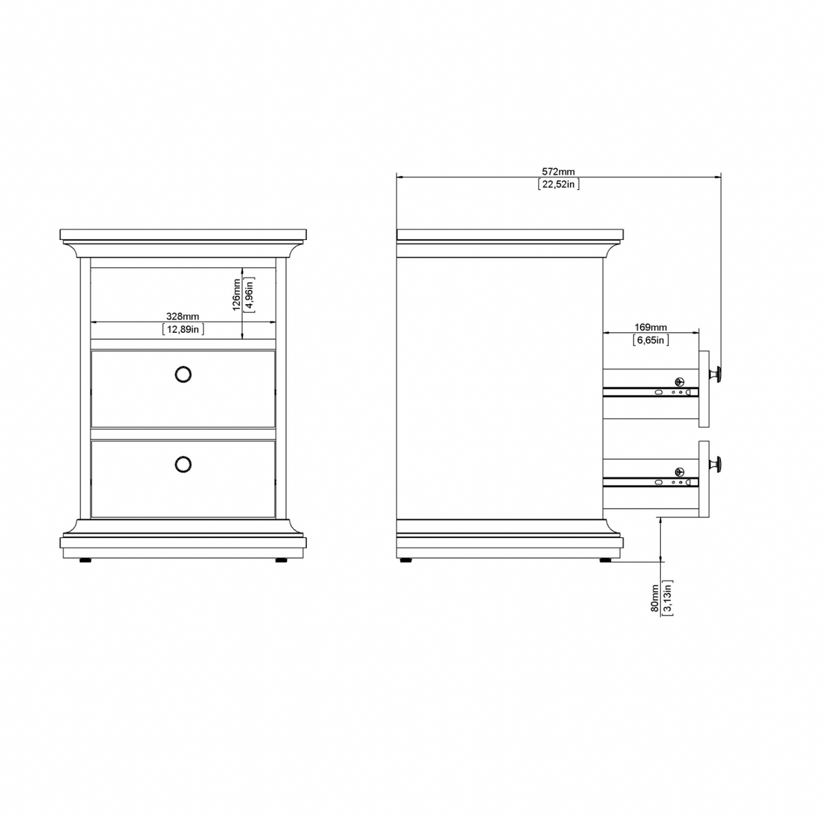 Nachttafel Paris White – 2 lades