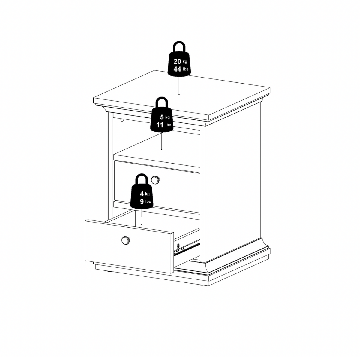 Nachttafel Paris White – 2 lades