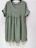 V-hals linnen jurk - Dusty green