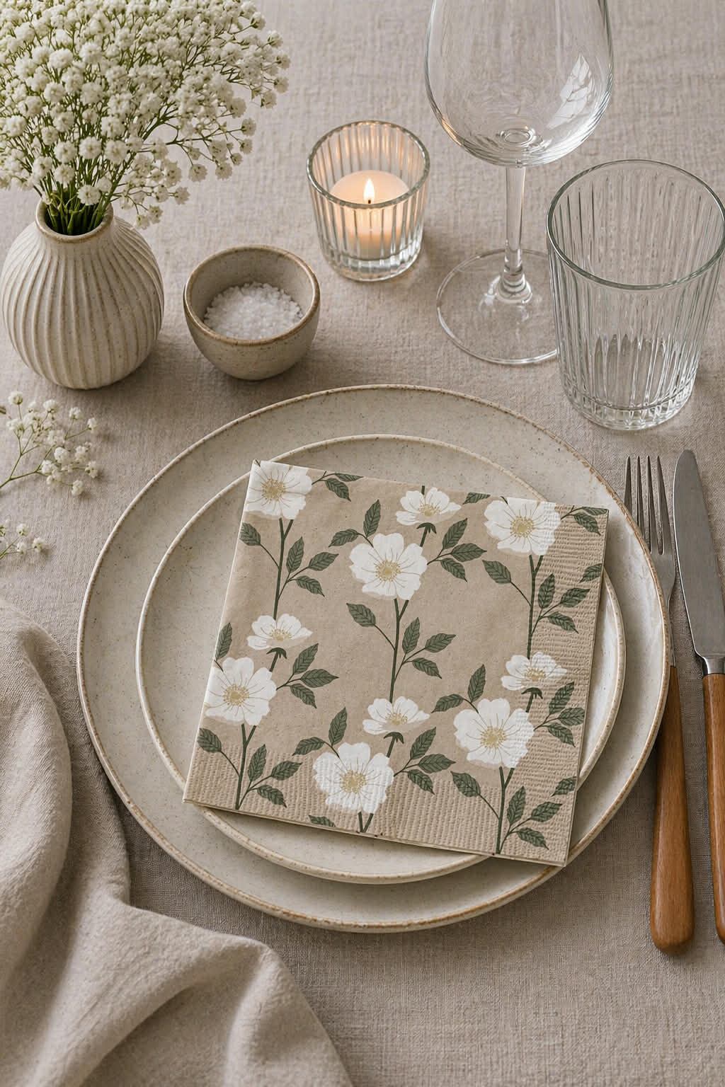 Servetten beige flower - 20 st.