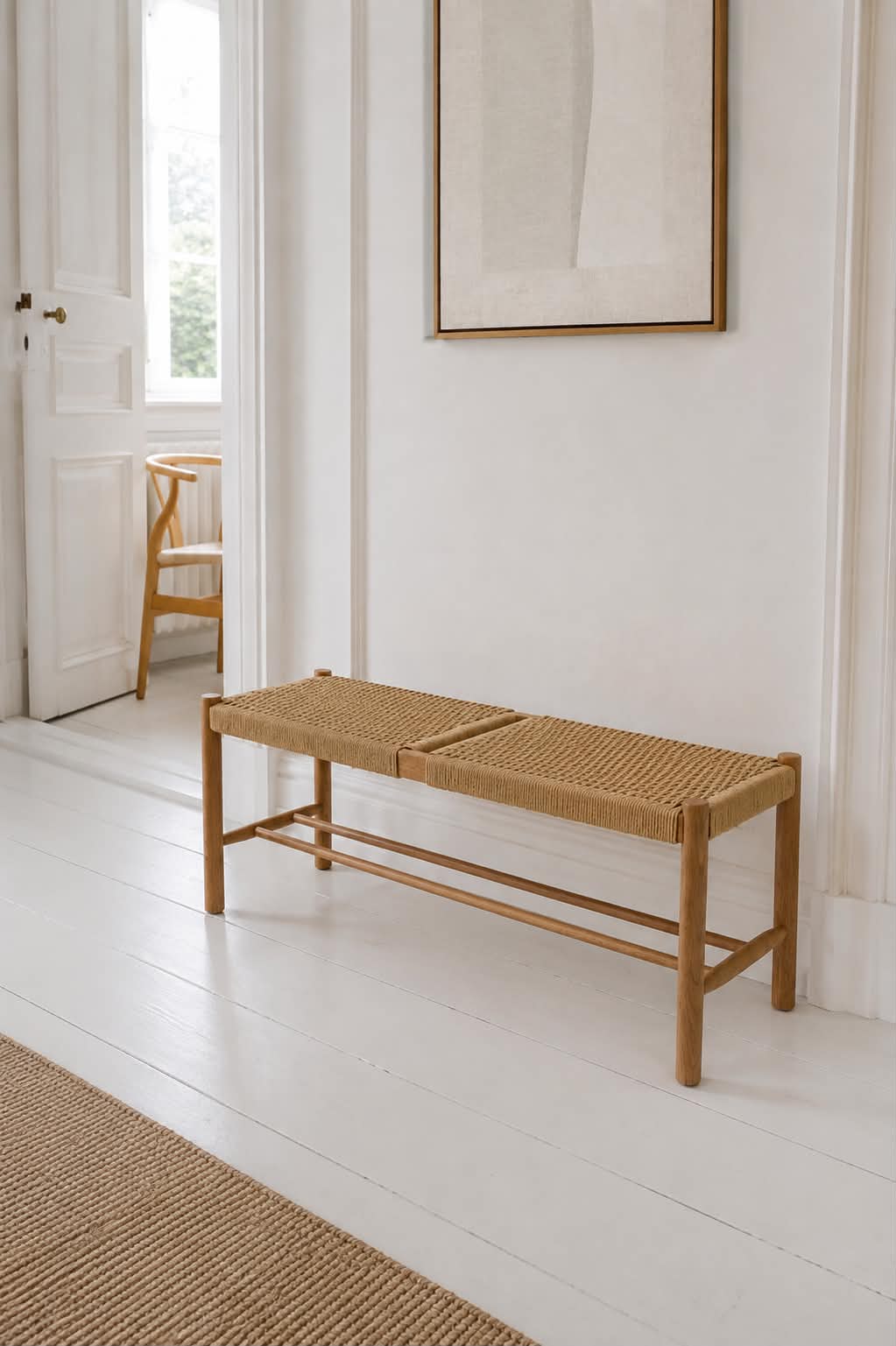 Bank Cotta van massief eikenhout en gevlochten zitting - 110 cm