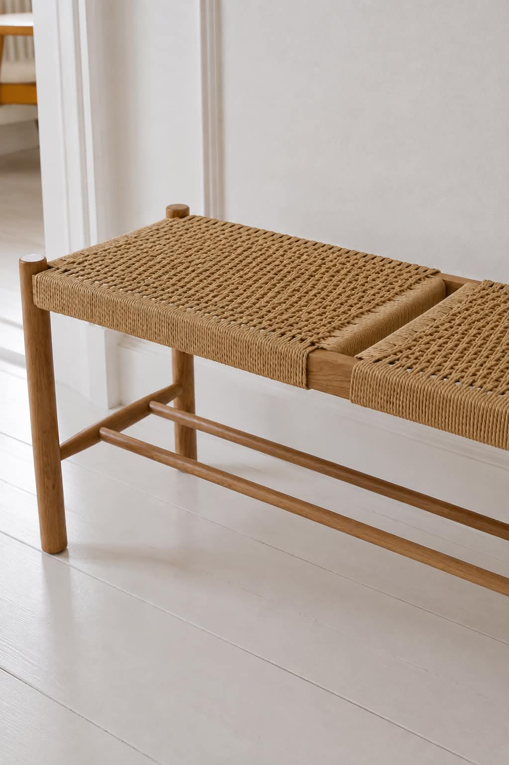 Bank Cotta van massief eikenhout en gevlochten zitting - 110 cm