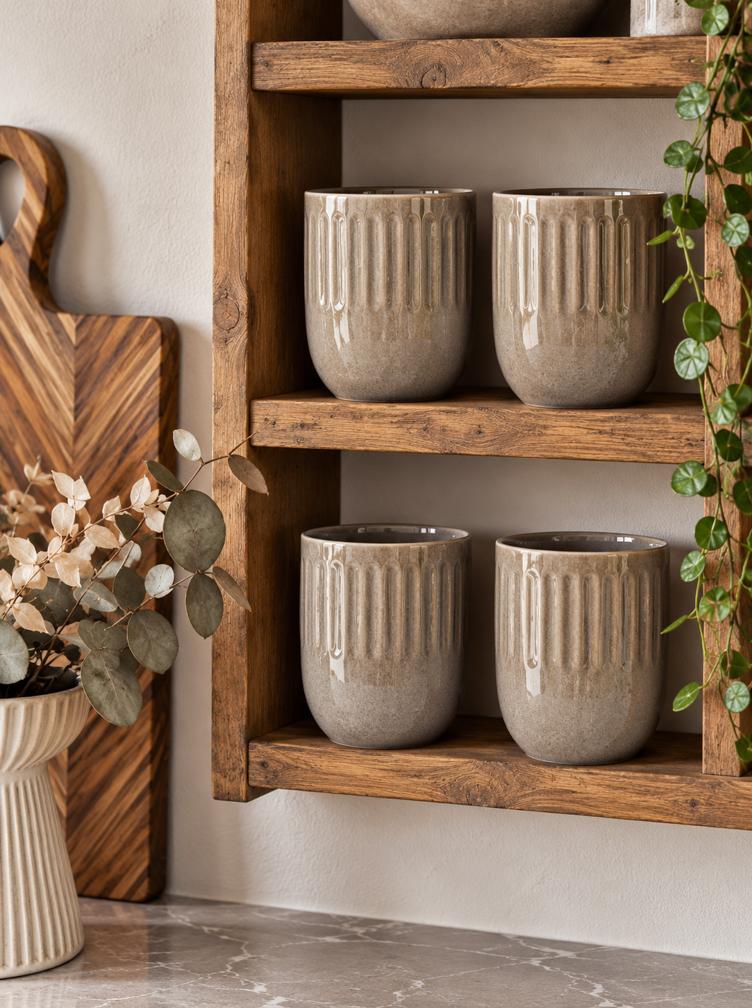 Set steengoed mokken van 4 stuks - Beige
