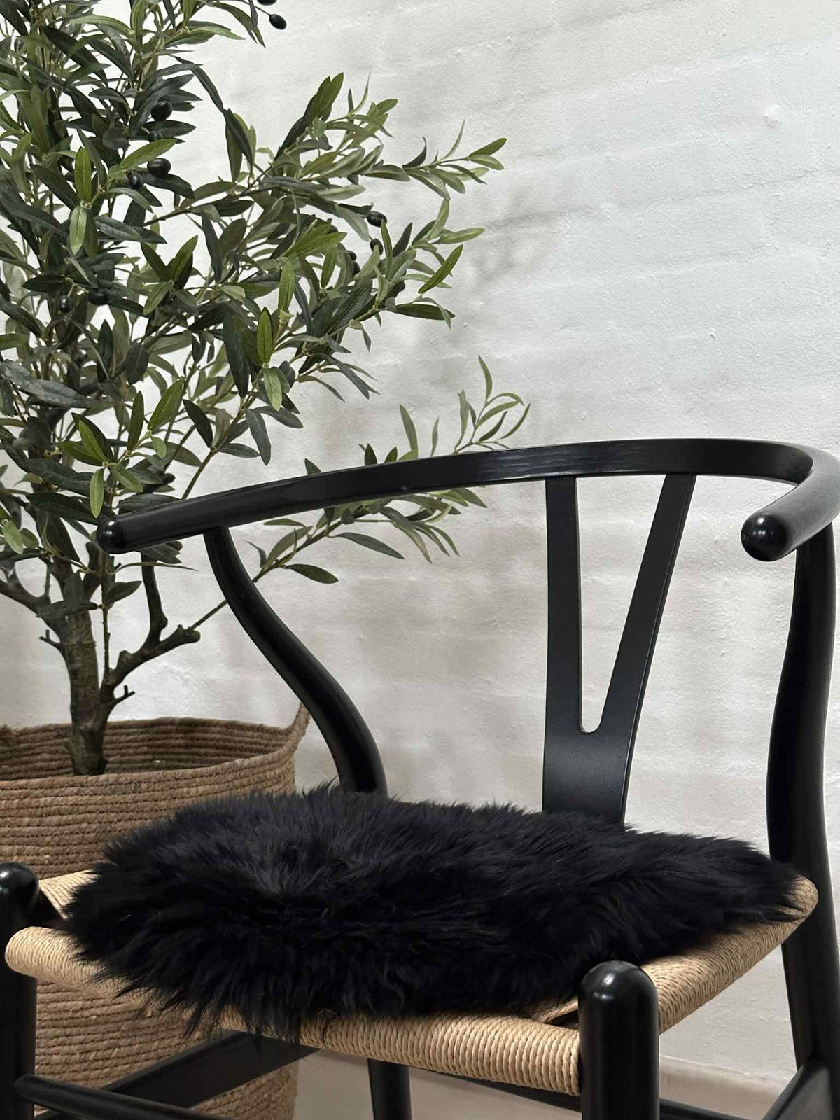 Zitvacht Ø 34 cm - Zwart lamsleer
