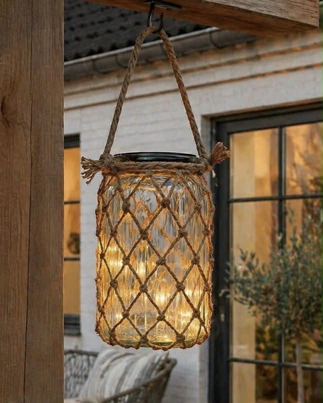 Solar lantaarn - Glas en jute