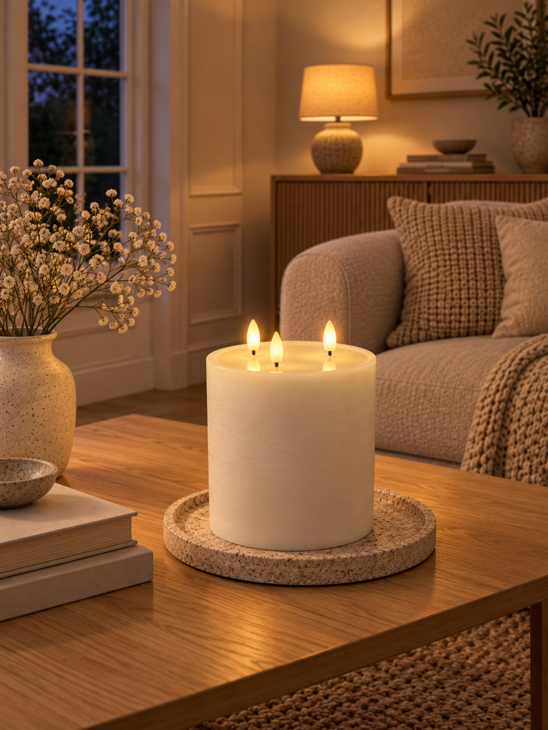 LED blokkaars met 3 lonten - Whisper white