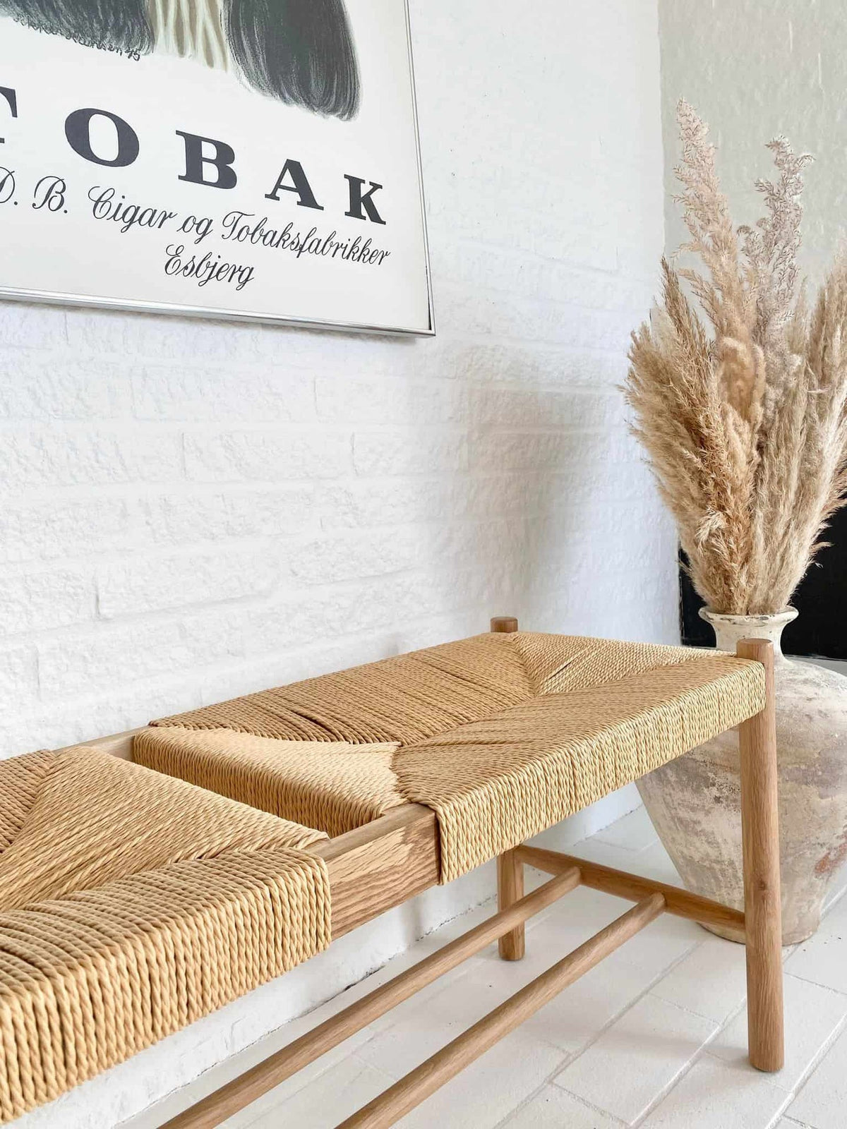 Bænk i massiv eg og fletsæde - VIAMAJA