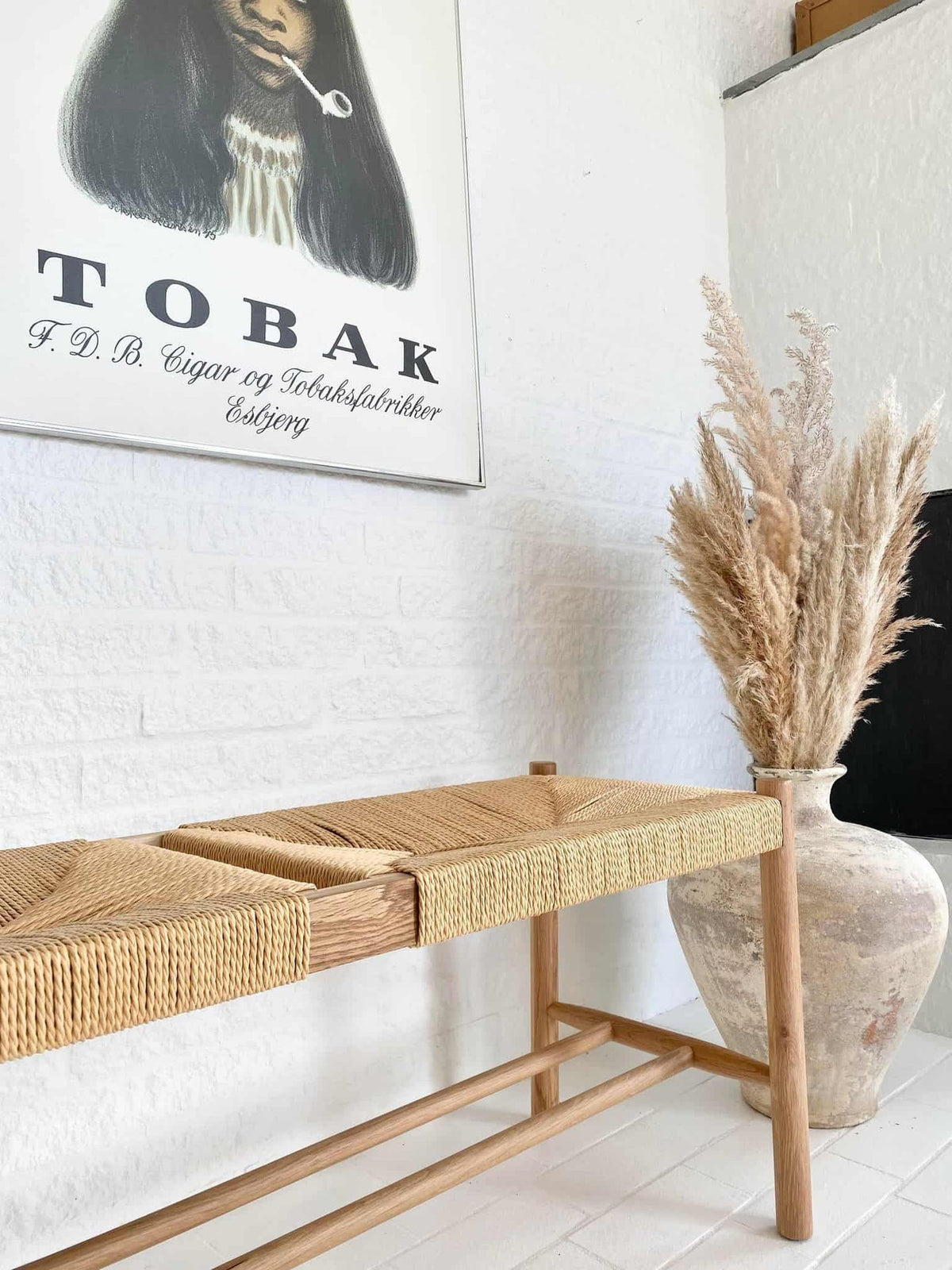Bænk i massiv eg og fletsæde - VIAMAJA