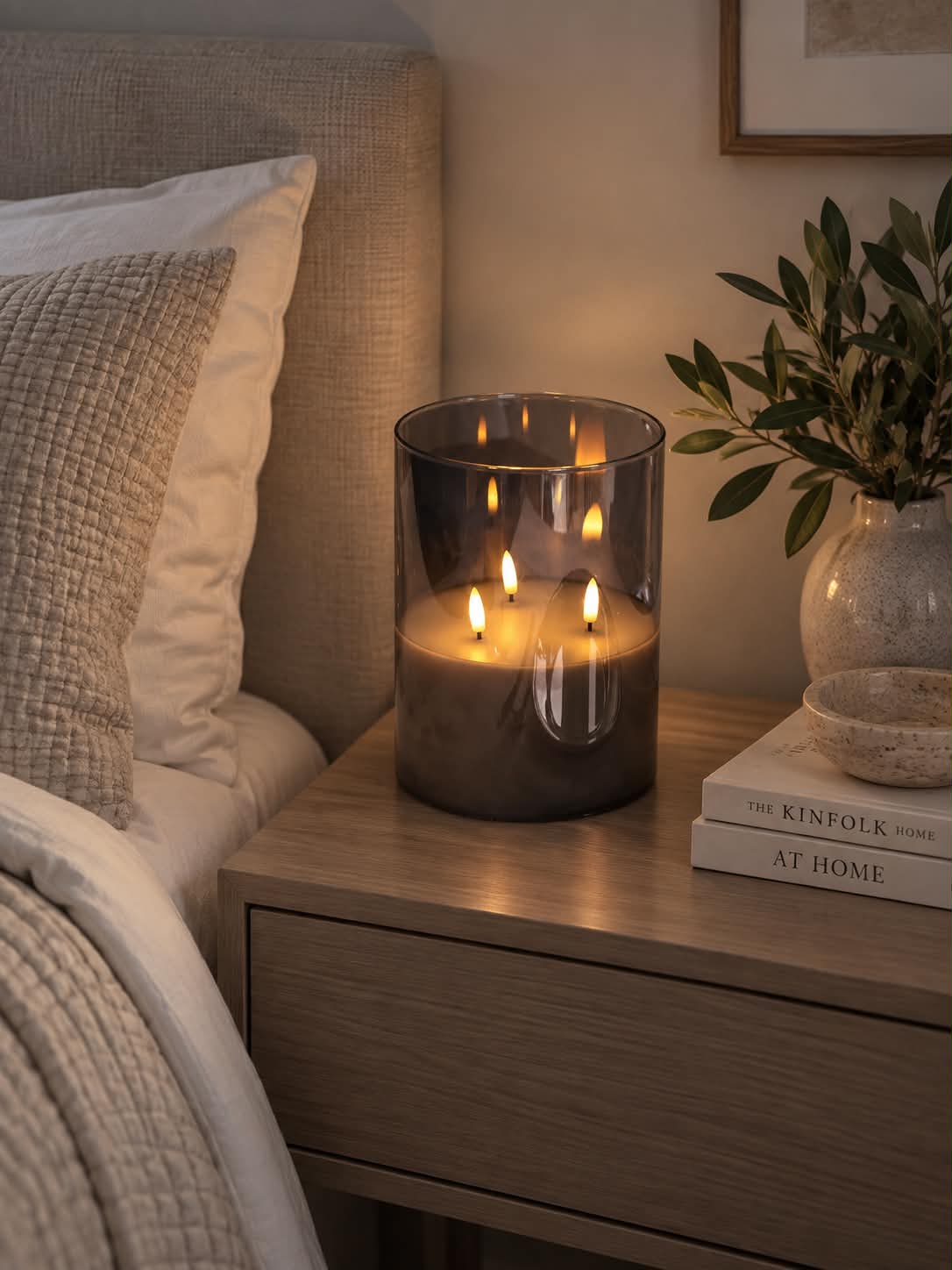 Grote LED blokkaars in glas met 3 wickjes