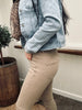 Broek met hoge taille en stretch – Zand Maat 38-48