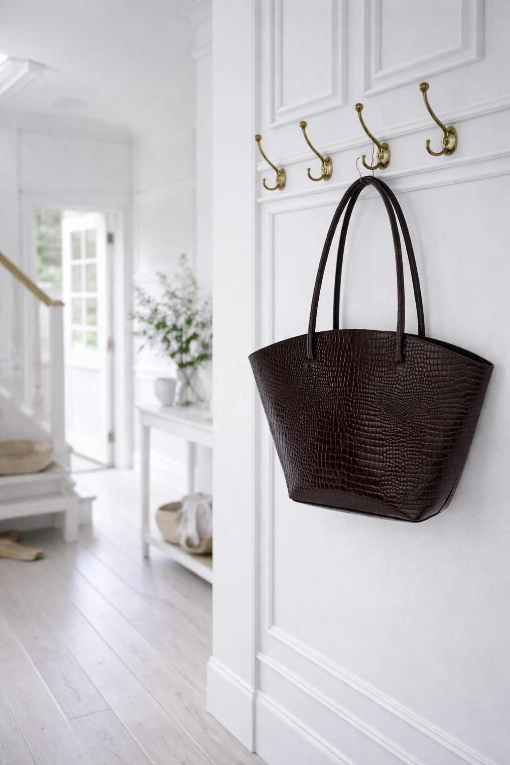 Shopper croco in leer - Brown