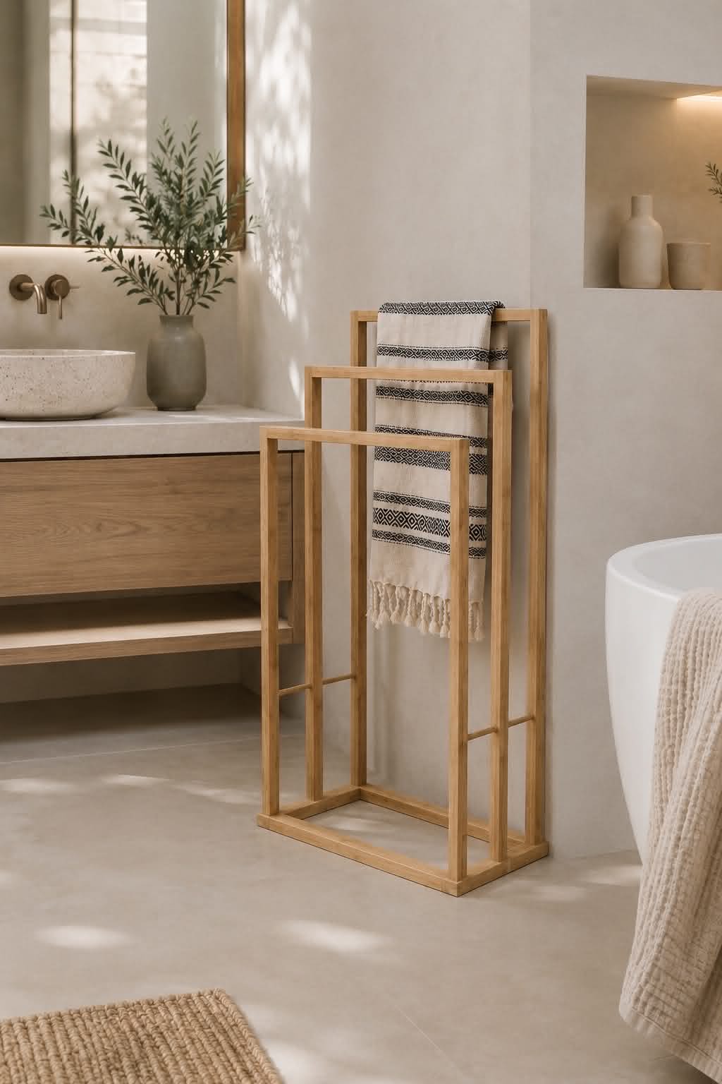 Handdoekenrek van bamboe - 3 houders