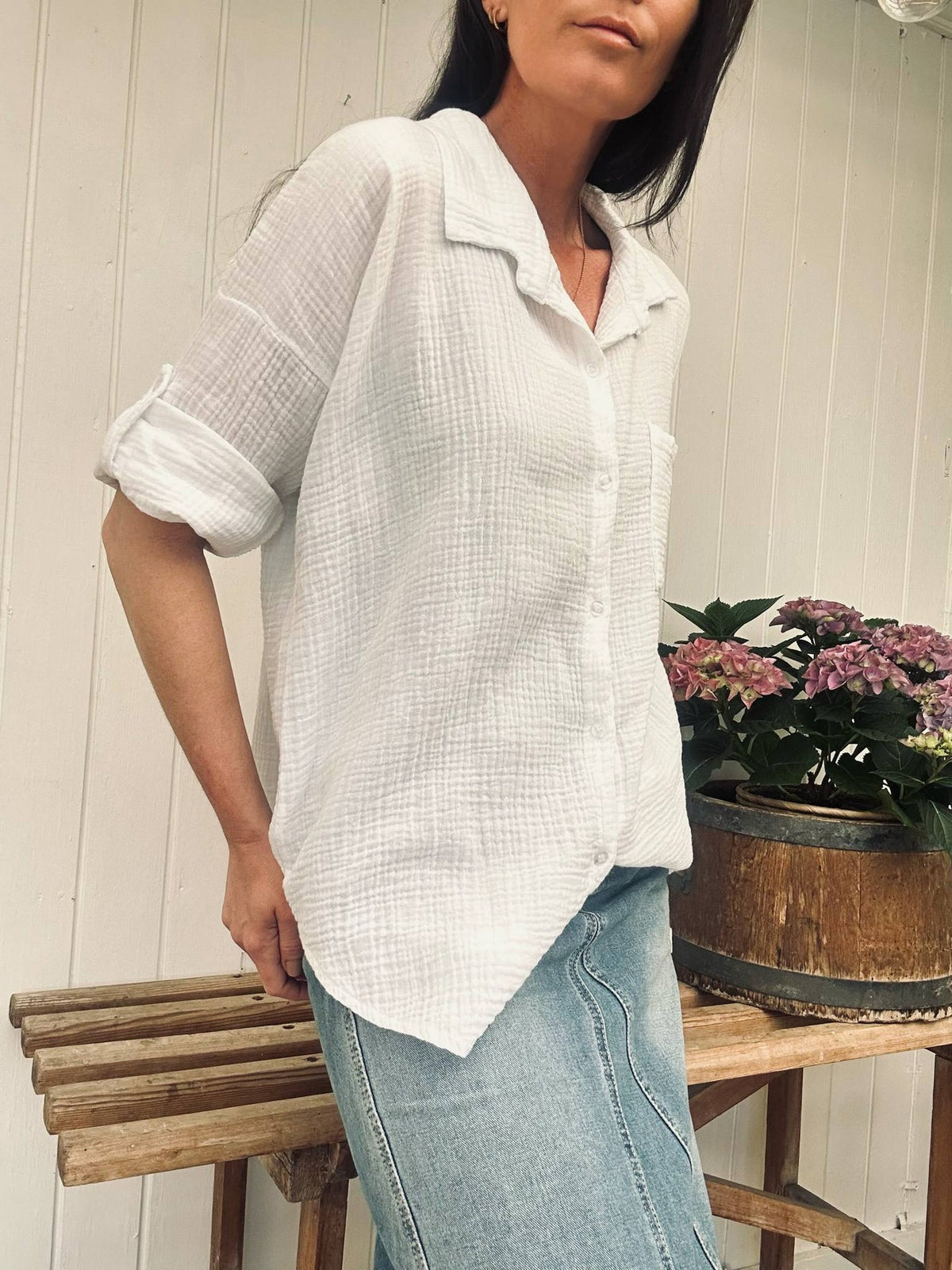 Shirt Lisa - Gewafeld katoen – Wit