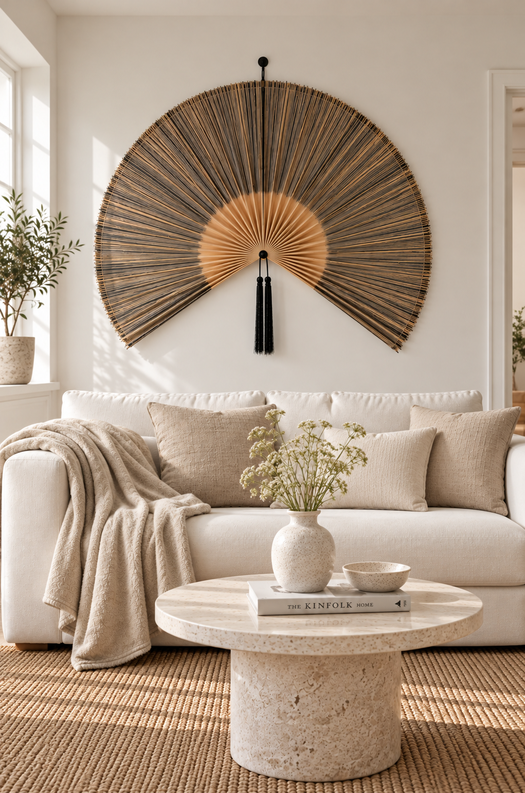 Waaier naturel / zwart gestreept – wanddecoratie