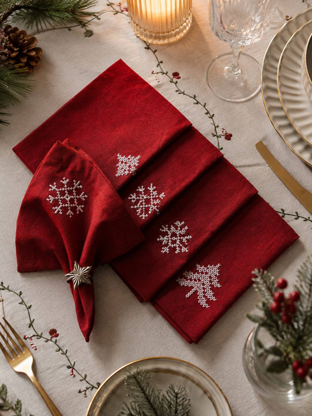 Servetten Rood Kerst - 4 stuks
