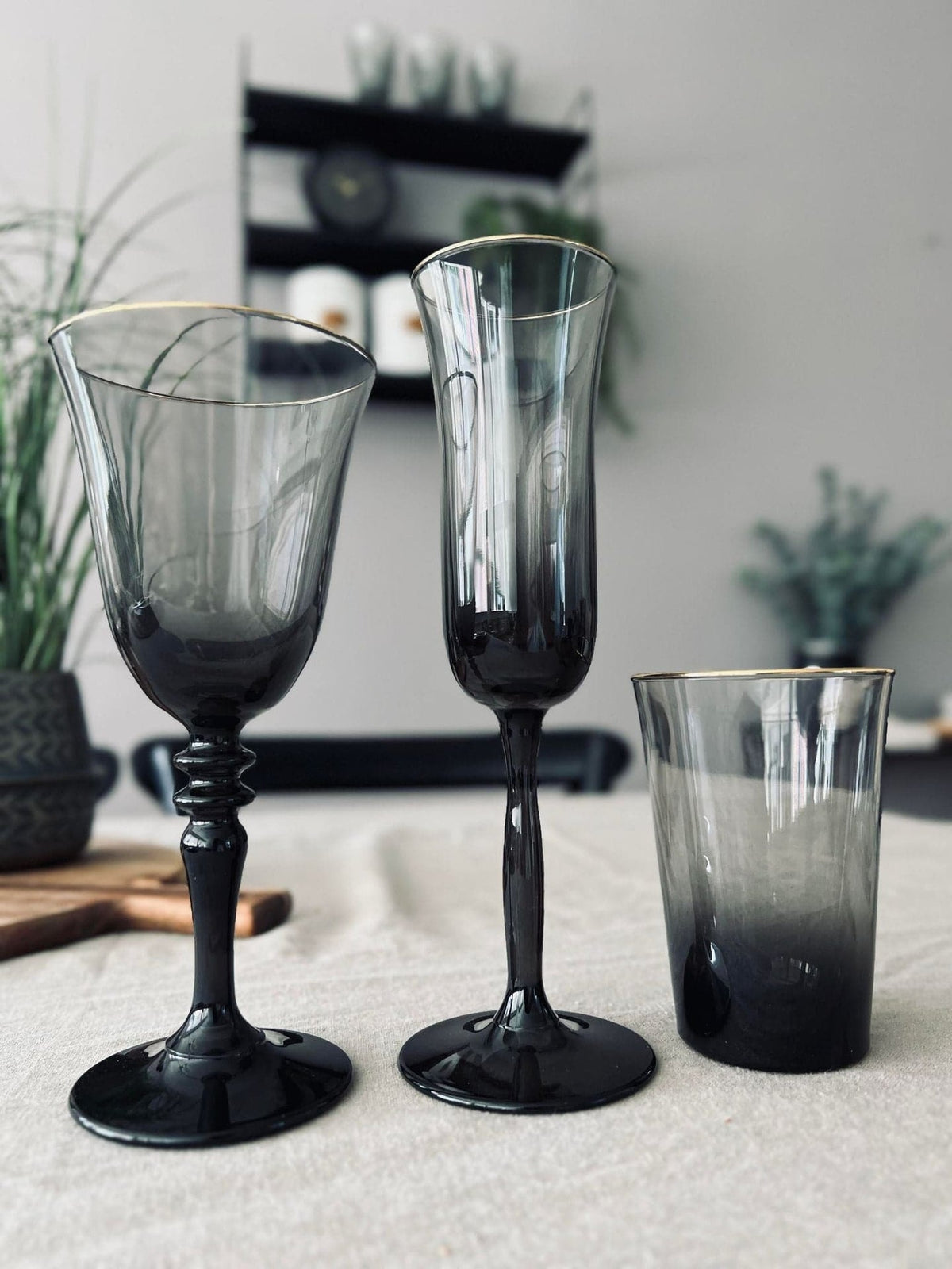 Champagneglas - Røgfarvet med guldkant - VIAMAJA.DK