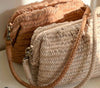 Clutch / leren tas VERA gevlochten patroon - Sand