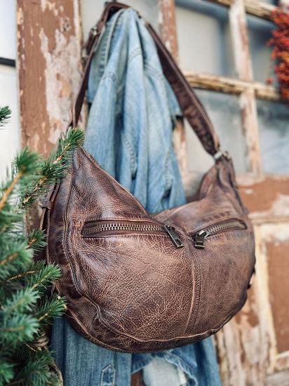 Cool læder skuldertaske i vintage look - Brown - VIAMAJA.DK